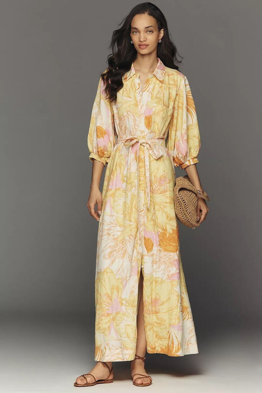 Anthropologie Maeve Mona Linen Shirt Dress